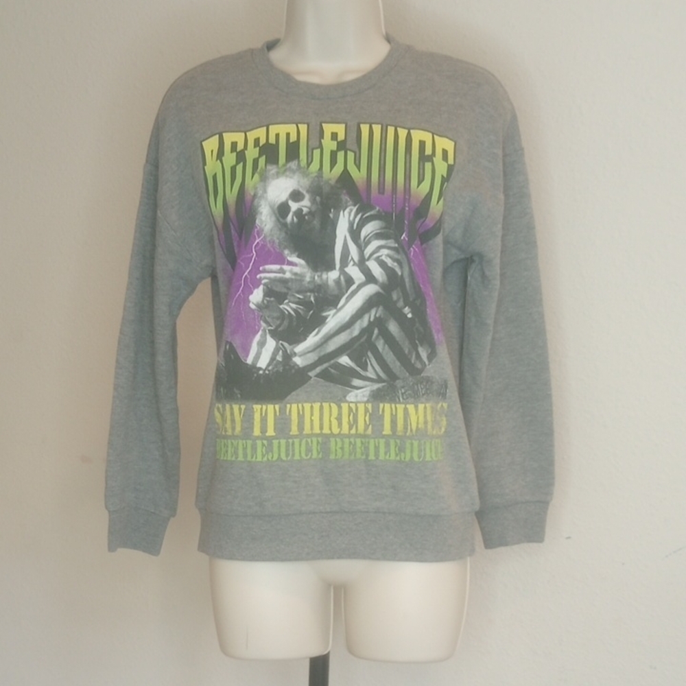 Beetlejuice Gray Graphic Sweater Pullover Longsleeve Sz L (10-12)